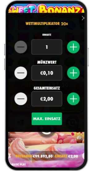 Einsatzmenü mit Multiplikator